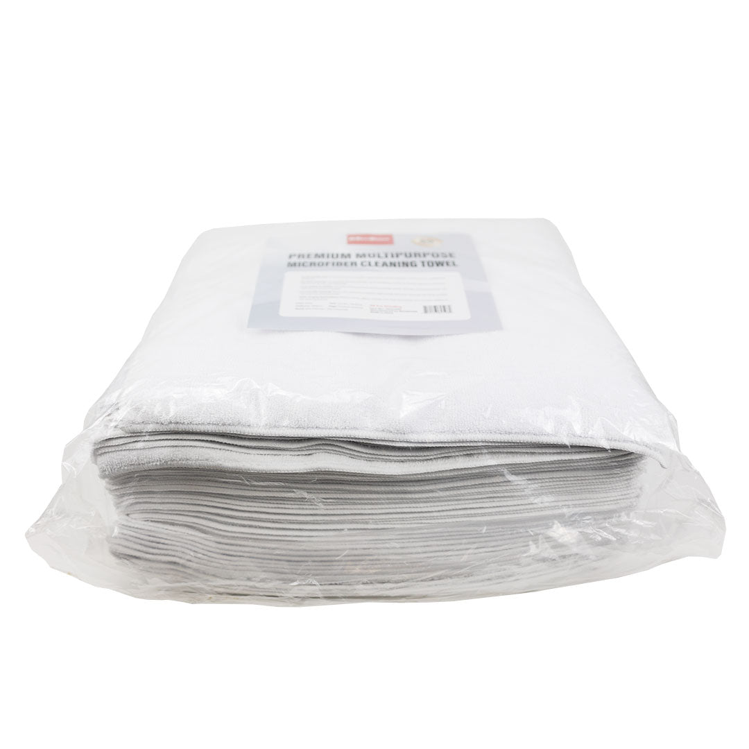 380GSM Premium Multipurpose Microfiber Cleaning Towel White - Car Detailing, Garage, Mechanic, Home - 50 Pack