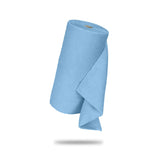 A roll of blue microfiber towel roll, shown floating against a plain white background with a soft shadow underneath. 1103030 260GSM Microfiber Tear-Away Towel Roll