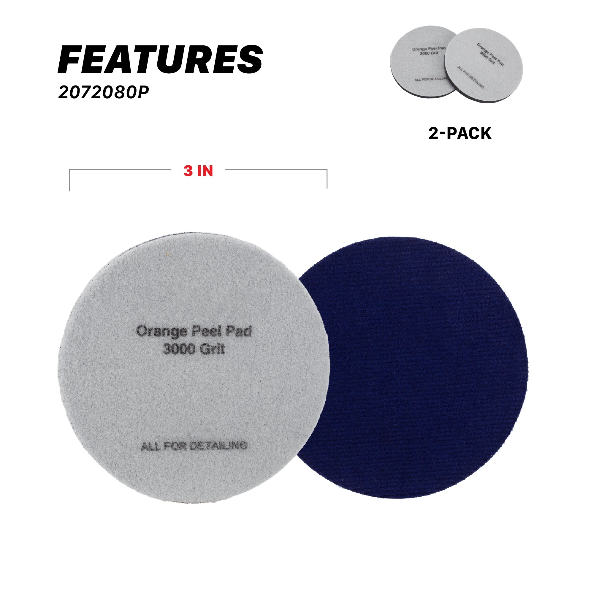 2072080P Orange Peel Pads - 3000 Grit Velvet 3in (2 Pack)