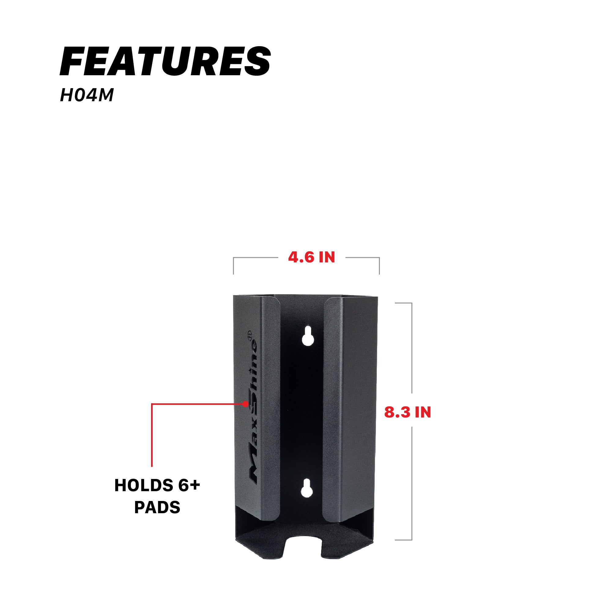 A black MaxShine branded metal polishing pad holder, shown floating at an angle against a clean white background with a soft drop shadow. H04M Polisher Pads Holders