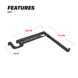 Black metal mounting bracket with dimension annotations showing 15.8 in length, 13.8 H17 Touchless Car Dryer Wall Mounts