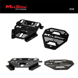 Four black MaxShine metal mounting plates shown on a white background, with a black header at the top containing the MaxShine logo and the text H16. H17 Touchless Car Dryer Wall Mounts