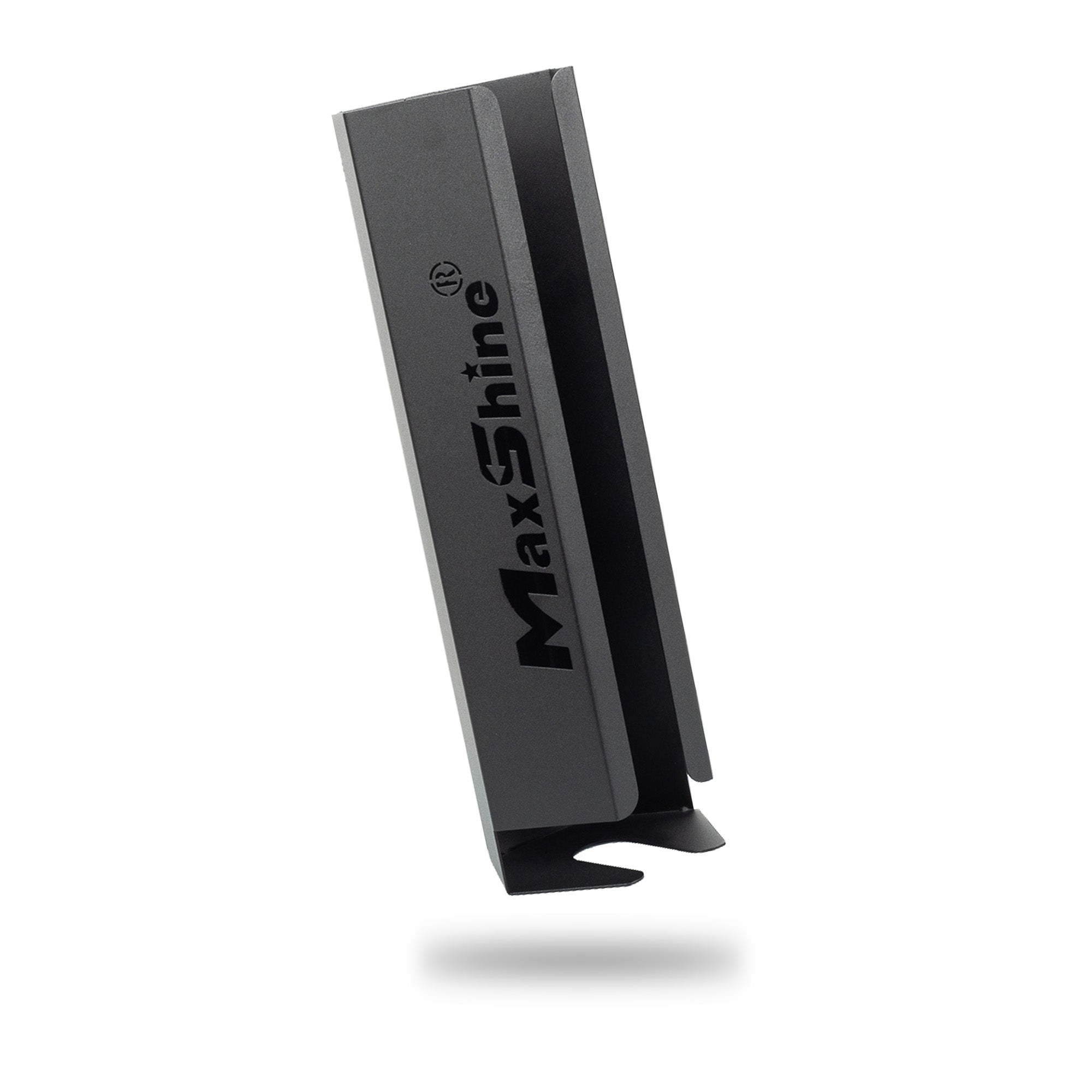 A black MaxShine branded metal polishing pad holder, shown floating at an angle against a clean white background with a soft drop shadow. H04A Polisher Pads Holders