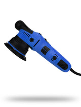 A blue and black electric orbital polisher, shown floating against a solid white background with a soft drop shadow underneath. M8S V2 B Dual Action Polisher for Car Detailing Blue