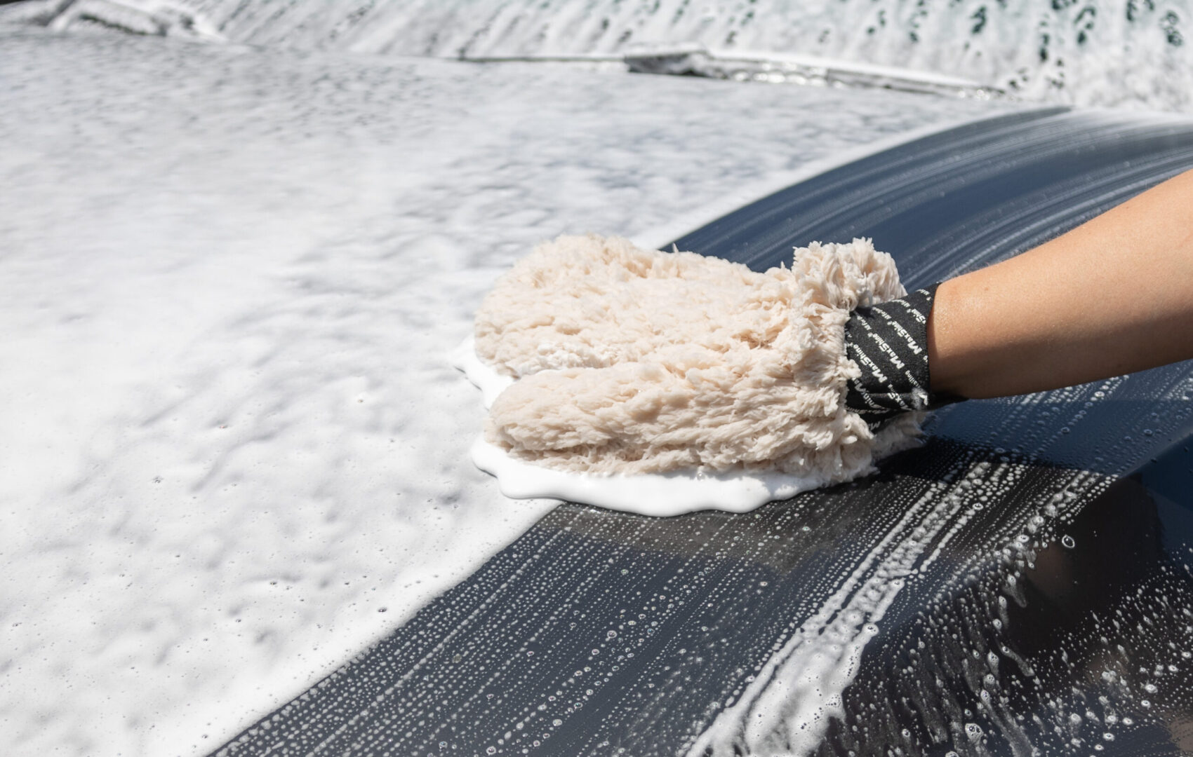 Ultra Car Wash Foam Cleanser on Grey Car Hood