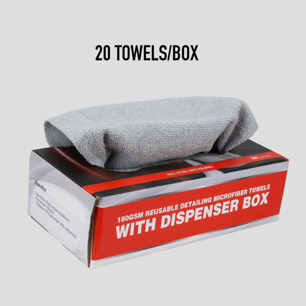 180 gsm Reusable Detailing Microfiber Cloths with Dispenser - 20 Towels/Box