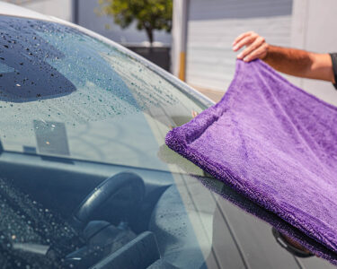 Before and after MaxShine 1200GSM Duo Twisted Loop Microfiber Drying Towels - Purple